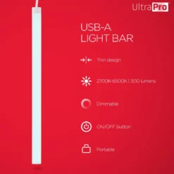 UltraPro USB Light Bar, CCT, 2700K, Dimmable, 12in.