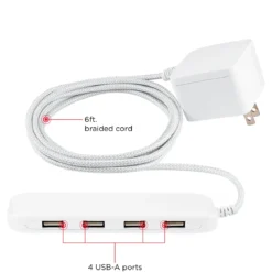 UltraPro USB Power Strip, 4-USB-A, 4.8A, White